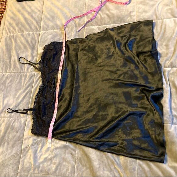 MORGAN TAYLOR Chemise Satin Lace Black Sexy Strappy Nightgown Womens XL - Picture 13 of 15